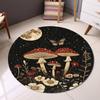 Enchanted Forest Round Rug Red Mushroom with White Dots and Butterflies Magical Starry Night Doormat for Bohemian Home Decor