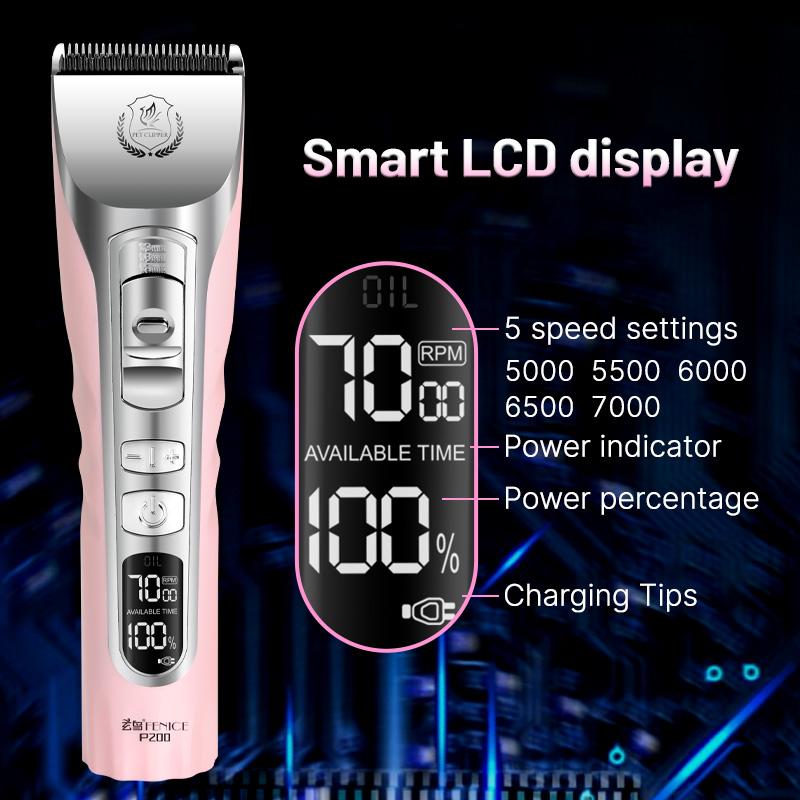 Fenice Sakura Pink Dog Hair Cutting Machine 5000mA Capacity LCD Screen Pet Dog Grooming Clipper Rechargeable Shaver Set2
