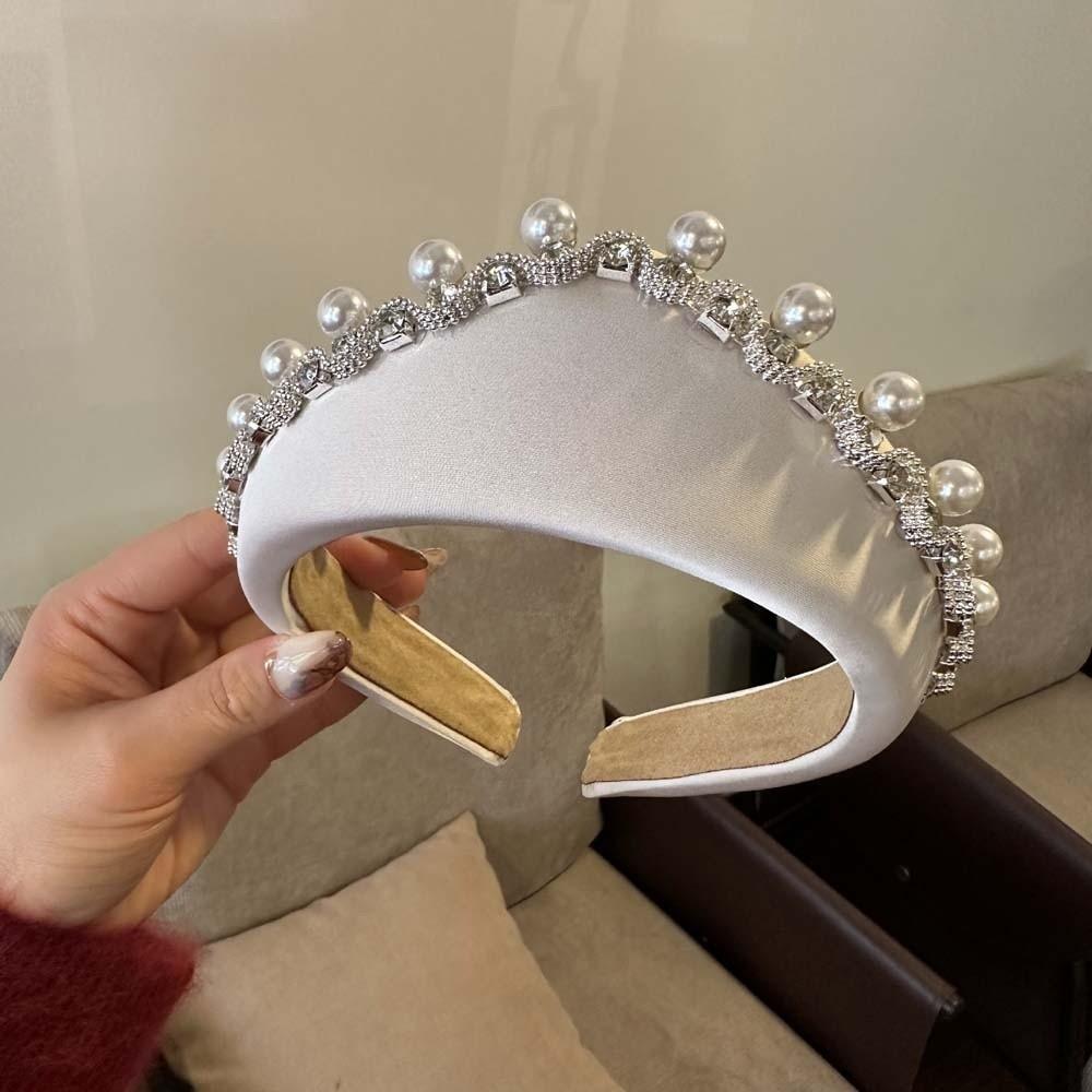 

Головные уборы Жемчуг Губчатая повязка на голову Стразы Стразы Корейский обруч для волос Девочки белый