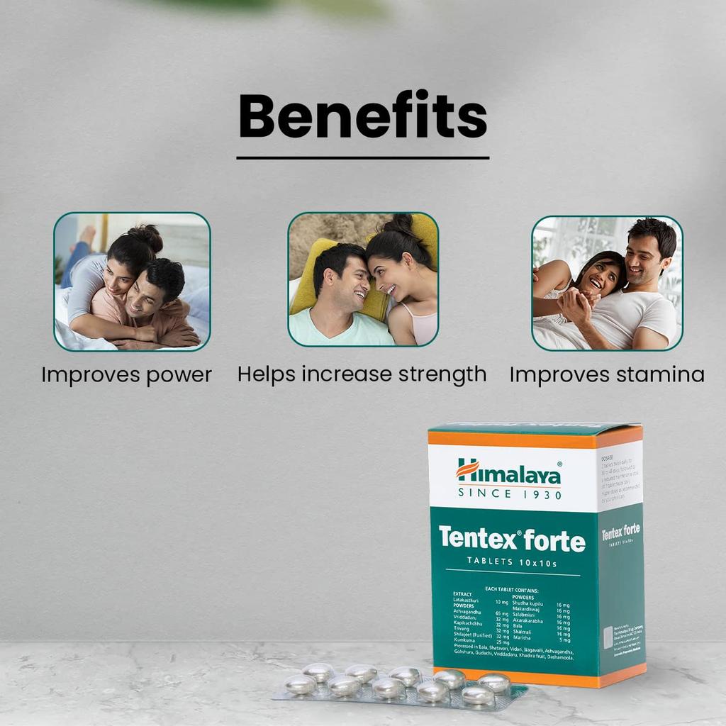Himalaya 10 X 10 Strip Tentex Forte Male Wellness Libido Enhancer With Ashvagandha Shilajeet, Total 100 Tablets