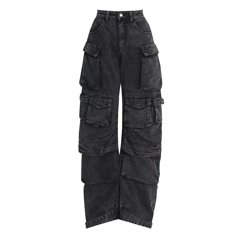 Blau gewaschene Cargohose mit mehreren Taschen, Y2k-Retro-High-Street-Mode, hohe Taille, Jeans, Paar, Harajuku, einfache lässige Hose mit weitem Bein