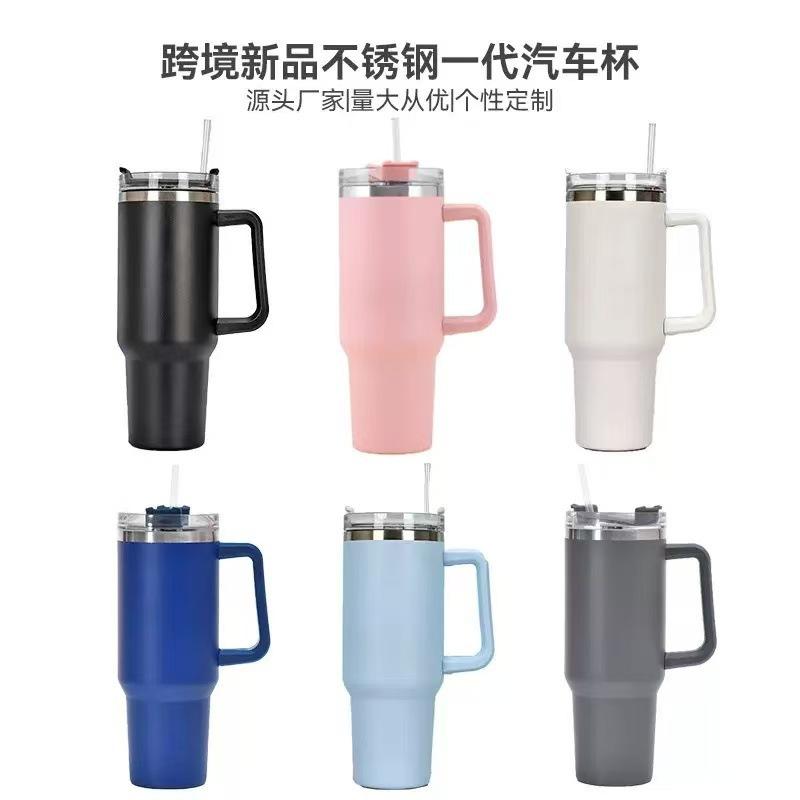 Large Capacity Oz Handle Cup Double-layer Bingba Cup Straw Thermos Cup Stainless Steel Car Cup