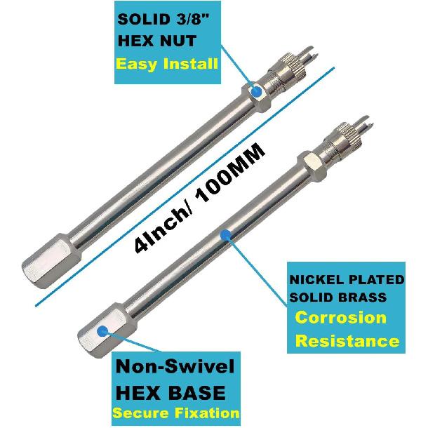 4Inch Dually Valve Stem Extenders,Set Of 2Pcs,Heavey Duty,100Mm Straight Metal Dual Wheel Valve Stem Extensions For Truck Tires, RV Tires, Motorhome,