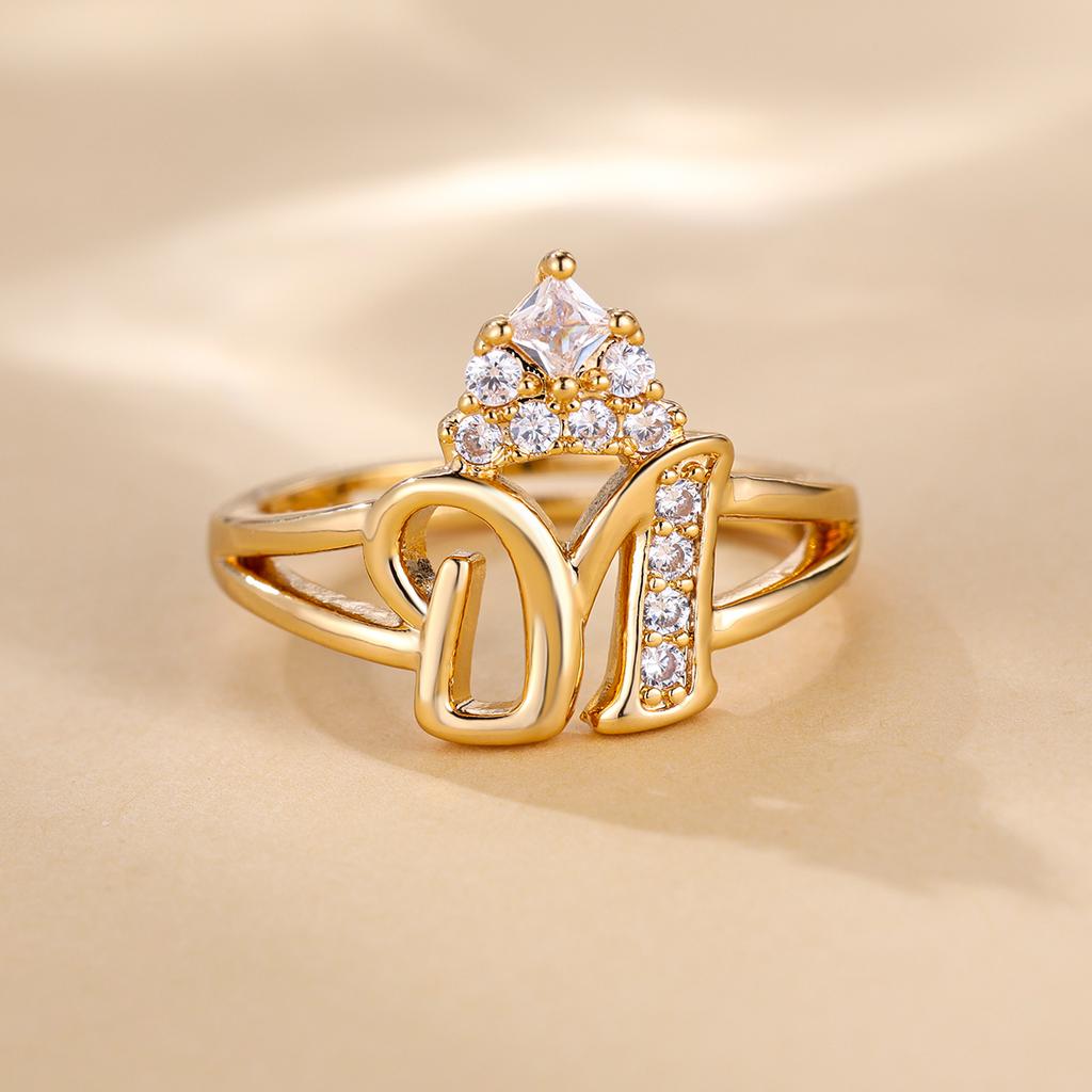 Bague de princesse en Zircon, couleur dorée, 26 lettres anglaises, anneau d'ouverture réglable, bijoux de mariage, cadeau de saint valentin, 1 pièce