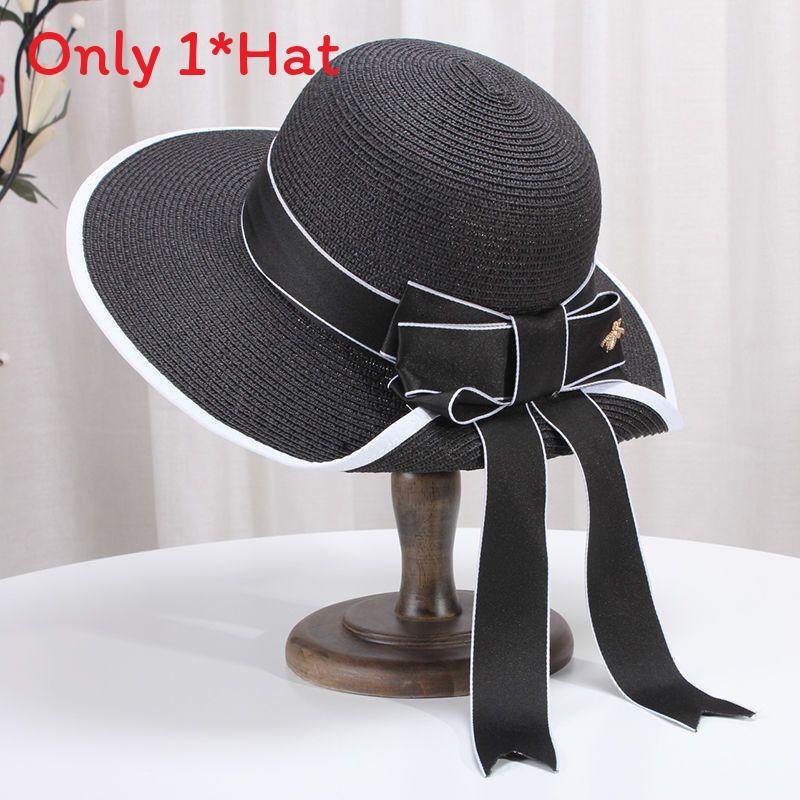 Summer Korean Style Butterfly Bow Straw Hat Large Brim Sun Hat For Beach Vacation Sun Protection
