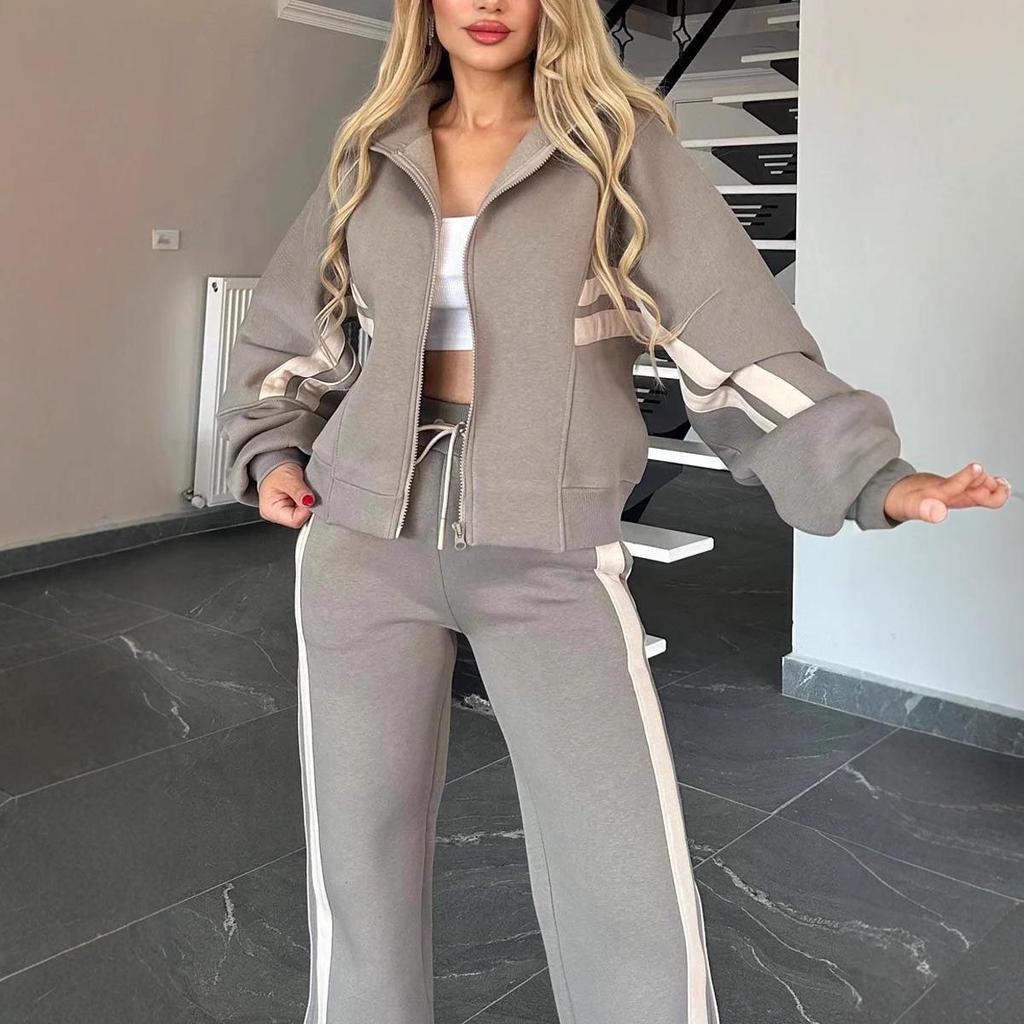 2024 Y2K Gestreiftes Reißverschluss-Top Jacke & Lässiges Sportbekleidungs-Set für Damen