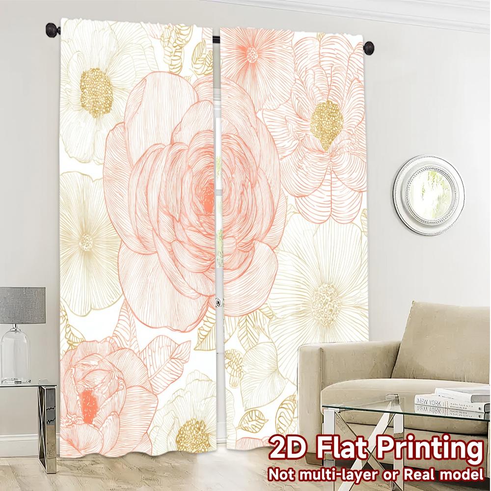 Set Of 2 Flat Printing Curtains Without Rod Floral Spring Bedding Design Valentine Is Day Holiday Yarn Made Polyester