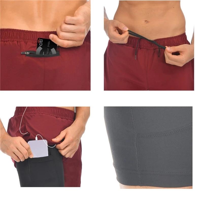 Men Running Shorts Jogging Gym Fitness Training Quick Dry 2 In 1 Beach Short Pants Male Summer Sports Workout Bottoms Clothing