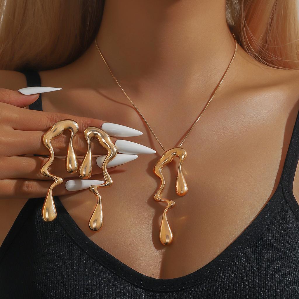 3-teiliges Damenmode Unregelmäßiges Flüssigkeits-Halsketten-, Ohrring-, Zirkon-Set Geeignet für Hochzeit, Party, Festival-Geschenke