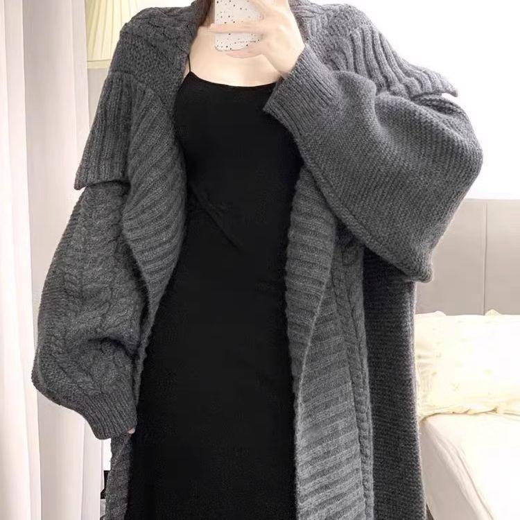 Pulover Lung pentru Femei Cardigan Tricotat Larg Palton Pulover Îngroșat Cardigan Culoare Solidă