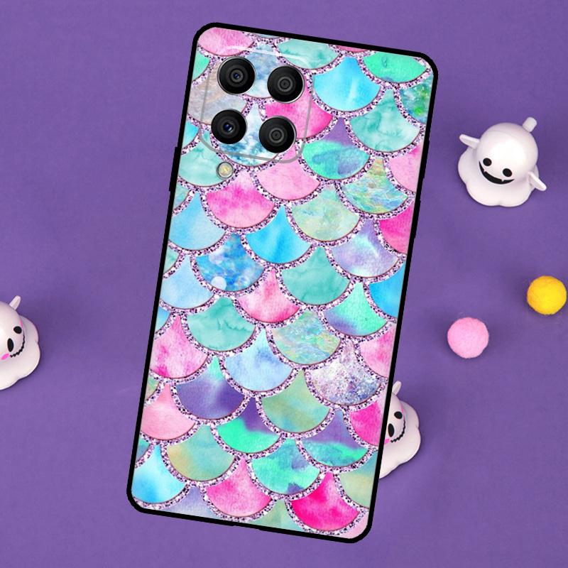 Watercolor Faux Glitter Mermaid Scales Cover For Samsung Galaxy M32 M52 M12 M13 M33 M23 M53 M15 M55 M31 M51 M14 M34 M54 M20 Case