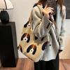 2025 Winter New Plush Retro Puppy Printed Tote Bag Female Commuter Student Casual Shoulder Vest Bag