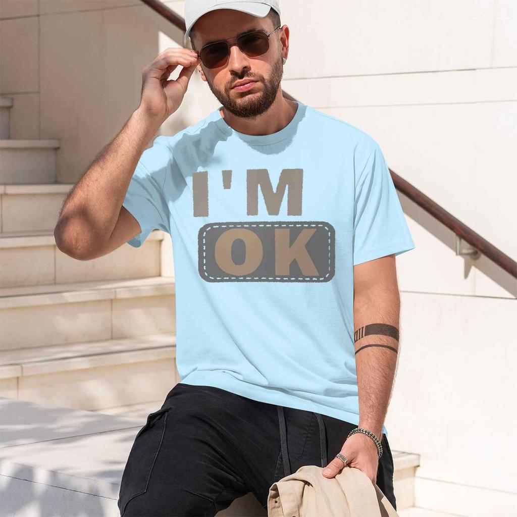 2026 New Model Unisexs Summer 100 Cotton Fashionable Casual Sports Loose Fashion Im Ok Letter Printed Round Neck Short Sleeved T
