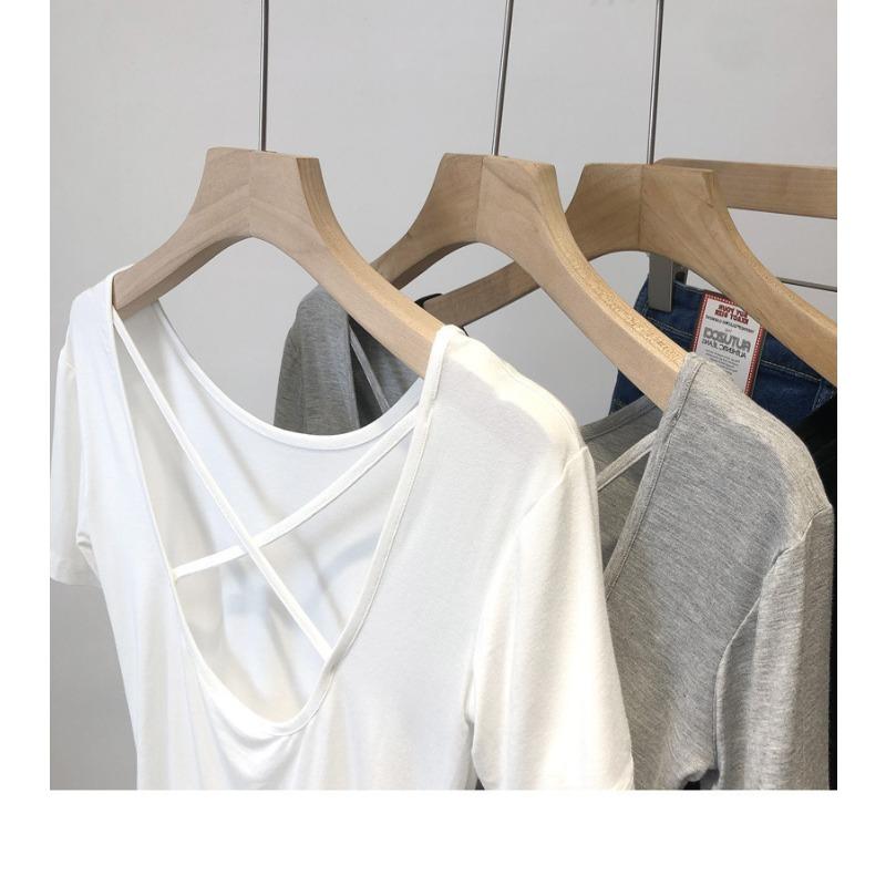 Neuer koreanischer Stil für den Sommer, schlank und schlank, kurzärmeliges T-Shirt-Top mit gekreuztem Rücken für Damen