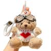 Kawaii Goggles Pilot Bear Keychain Bell Hanging Rope Plush Bear Key Ring Pink Heart Stuffed Animal Pendant Men