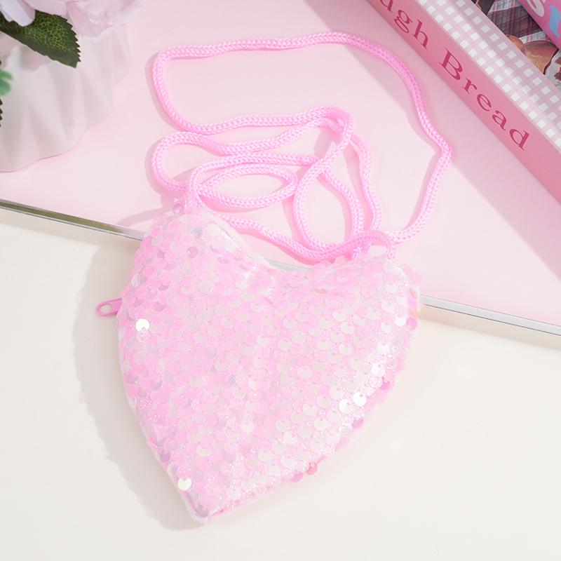 Creative Zipper Backpack for Kids: Sequin Heart Crossbody & Coin Pouch for Little Girls - Cute and Girly Design
