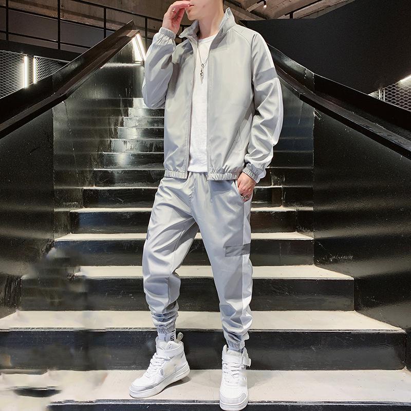 

Весенняя мужская молодежная спортивная модная куртка с длинными брюками повседневный комплект для мужчин S серый