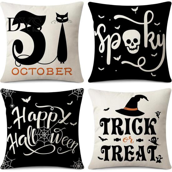 Ghost Print Throw Pillow Covers Halloween Cushion Cover, Retro Pumpkin Case, 18x18 Party Room Decor Inch Washable Cover for Sofa Couch Bed Breathable