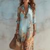 Nuova camicia lunga da vacanza al mare estiva europea e americana con stampa artistica retrò azzurro chiaro