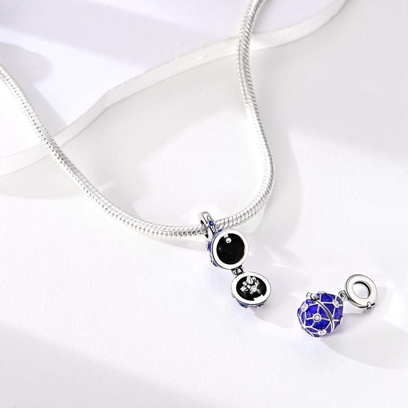 Original 925 Sterling Silver Bead Charms Dark Blue Easter Egg Pendant Fit Original Bracelet Necklace For Women DIY Jewelry Gift