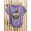 Leopard print Apple teacher life print for women T Shirt 2026 Spring and summer fashion short sleeves Casual loose-fitting slimming top for daily