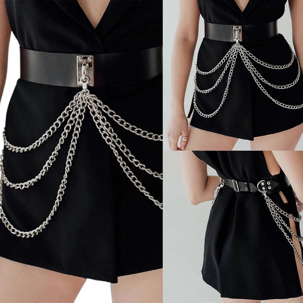 Waist Belt Chain Dancers Costume Belt for Wrap Dress Multilayer Chain Belt for Suit Skirt Jeans Body Jewelry Black