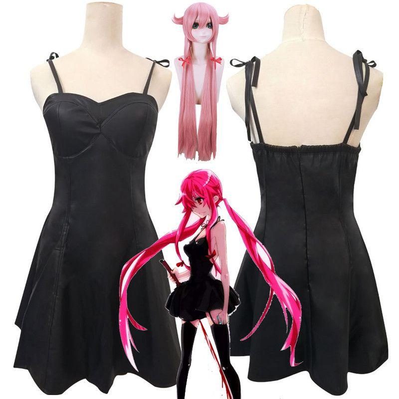 Diary Anime Future Mirai Nikki Gasai Yuno Cosplay Costume Pu Leather Dress Black