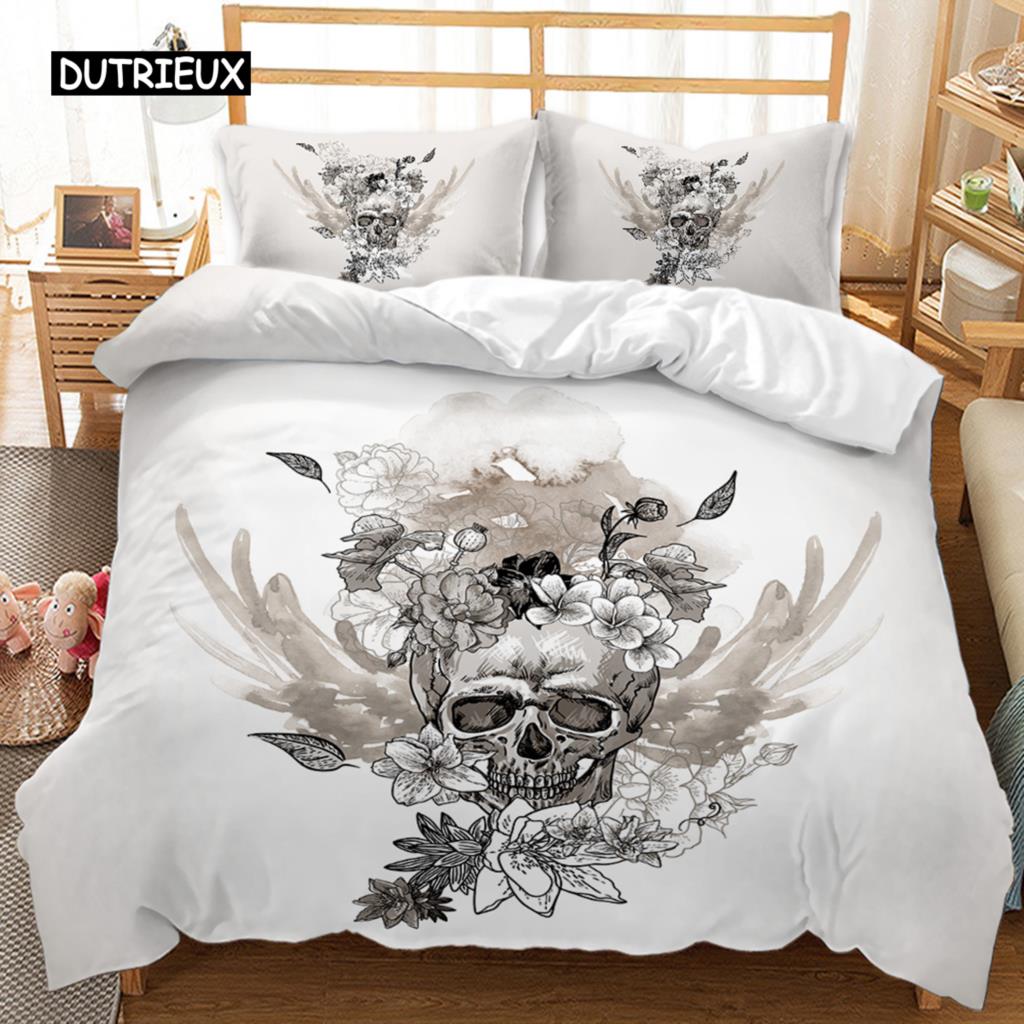 Hodeskalle Dynetrekksett Halloween Menn Skrekk Gotisk for Gutter Tenåringer Voksne Dobbeltseng Sengetøysett Queen King Size Polyester Dyne Trekk