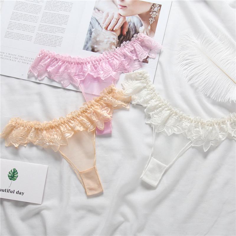Desire Series Hüfttiefer Nahtloser String mit Spitzensaum, Japanisch Niedlich, Ballett-String mit Atmungsaktivem Baumwollzwickel für Damen