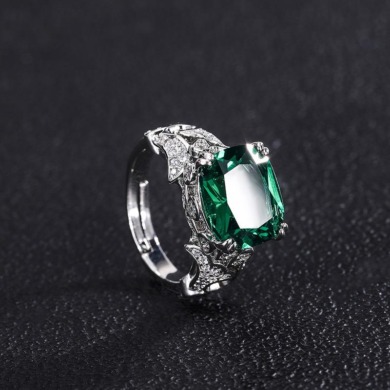 Schmuck Wind Simulation Smaragdrot Glas Retro Glänzend Diamantbesetzt Damenring Stein 10 * 12