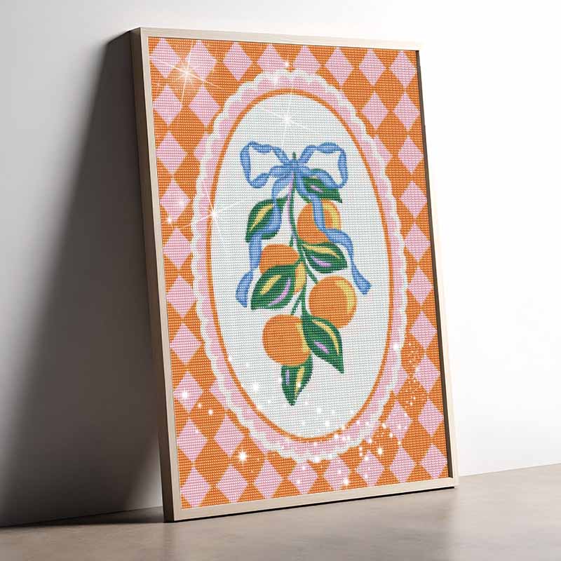 DIY 5D Diamond Painting Kit Orange Fruit Pattern Full Drill Rhinestone Canvas Relaxing Craft for Home Wall Decor and Gift