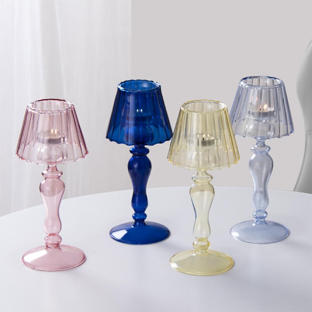 European Transparent Desk Lamp Shaped Glass Candle Holder Retro Candle Holder Home Decoration Accessories Wedding Party Decor