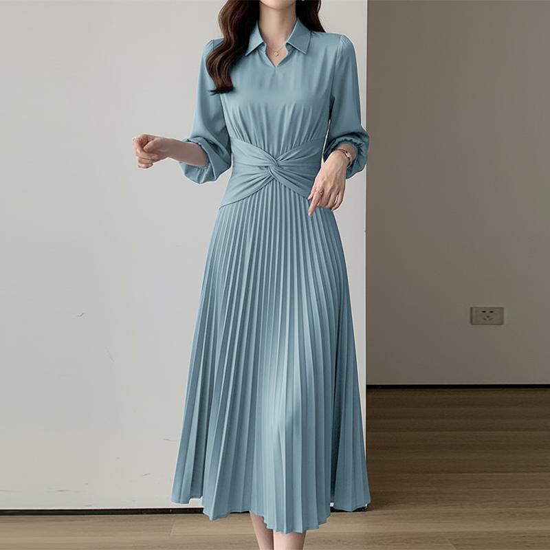 ZANZEA Women Elegant Casual Turn Down Collar Loose Long Sleeve Pleated Dress S