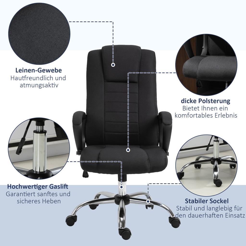 Office Chair Ergonomic Desk Chair with Armrest, Height-Adjustable Swivel Chair with Linen Look, Padded Computer Chair, Black