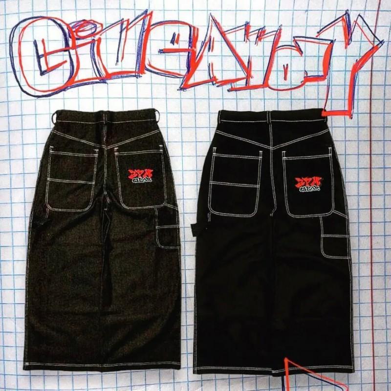 Mens Relaxed Fit Straight Leg Denim Pants With Vintage Embroidery Print Hip Hop Streetwear Harajuku Style