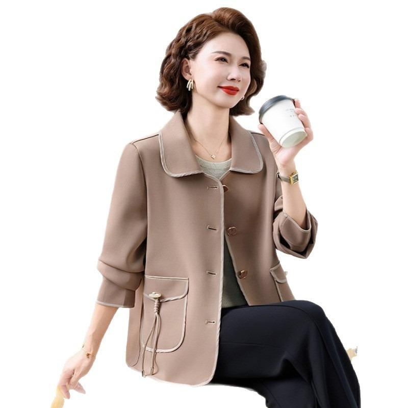 Middle-aged and old women's clothing spring and autumn fashion lapel jacket top short thin age-reducing autumn casual jacket