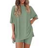 Women's Crew Neck Half Sleeve Oversized T Shirt Biker Shorts Loungewear Two Piece Pajama Set Casual Solid Outfit