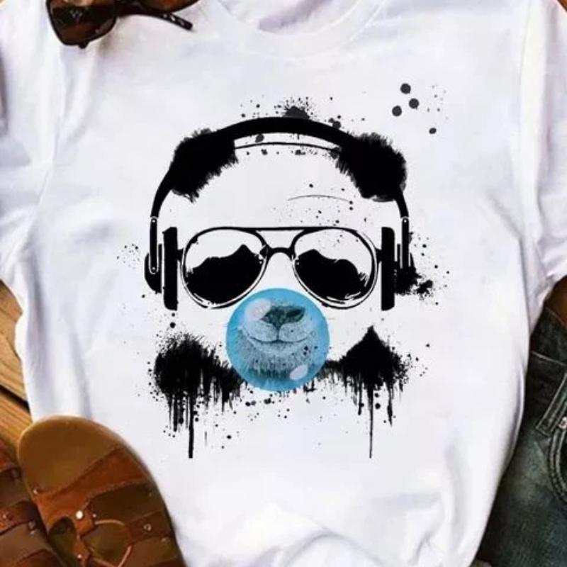Maycaur Summer Women T Shirt Loose Tops Cute Panda Heart Print Short Sleeve Female Loose Casual T-shirt Ladies Top Tee