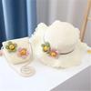 New 2 pcs Summertime Cute Children Straw Hat and Shoulder Bag Girls Outdoor Beach Cap Cute Bow Travel Beach Sun HatCrossbody Bag