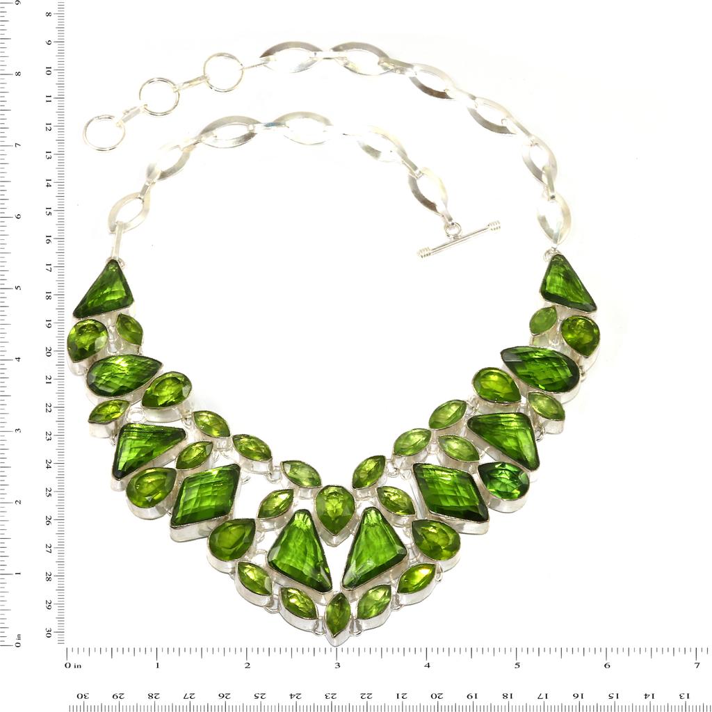 Peridot Quartz Gemstone Ethnic Style Silver Jewelry Necklace 16-18''