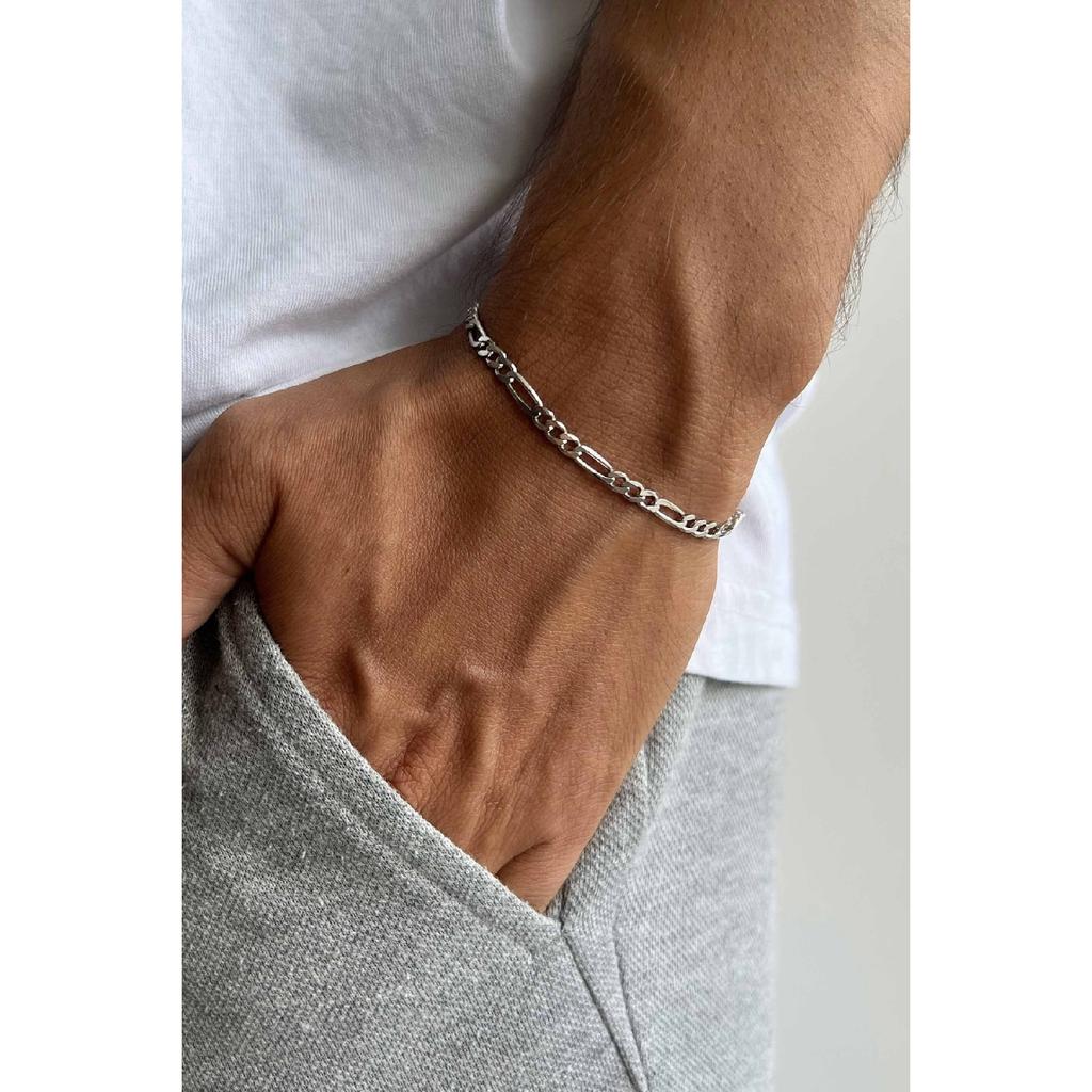 Unisex-Armband mit anlaufgeschützter Figaro-Kette aus silbernem Stahl