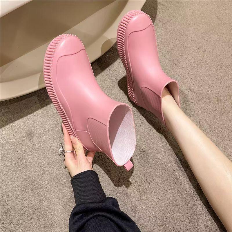 Woman's New Flat Sole High Top Rain Boots Thick Sole Non Slip Four Seasons Round Toe Slip On Waterproof Kitchen Work Boots