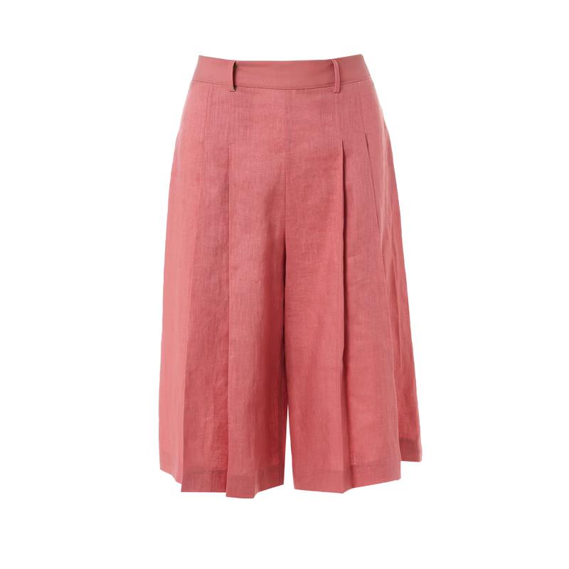 LANCY Women s Pleated Linen Wide-Leg Pants S