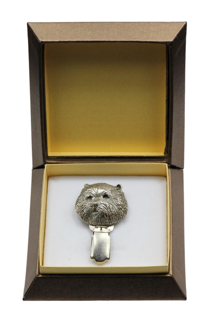 West Highland White Terrier, Westie, Westy – Brooch with a clip, holder for a start number – Design 01 | Art-Dog