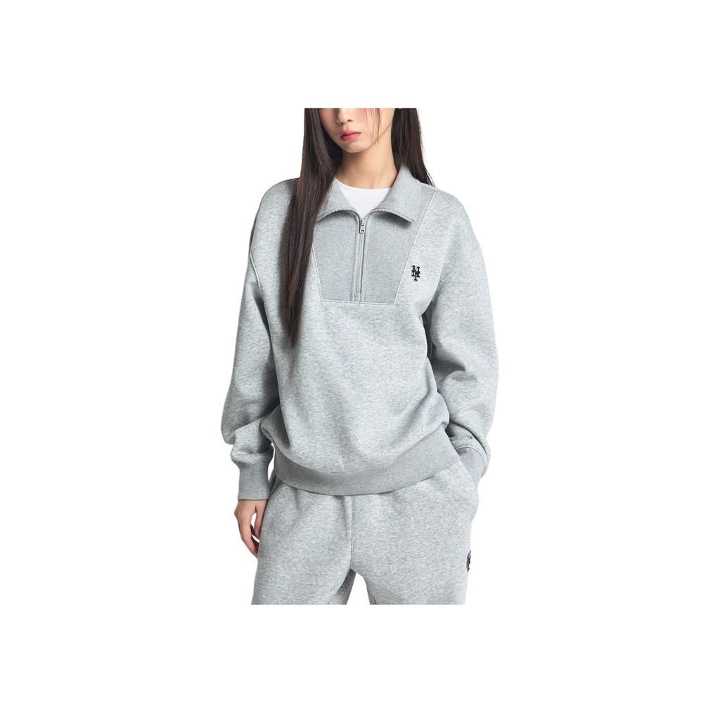 MLB New York Yankees Comfortable Polo Neck Loose Long Sleeve Half Zip Sweatshirt Unisex Sweatshirt Gray 3AMTB0546-09MGS