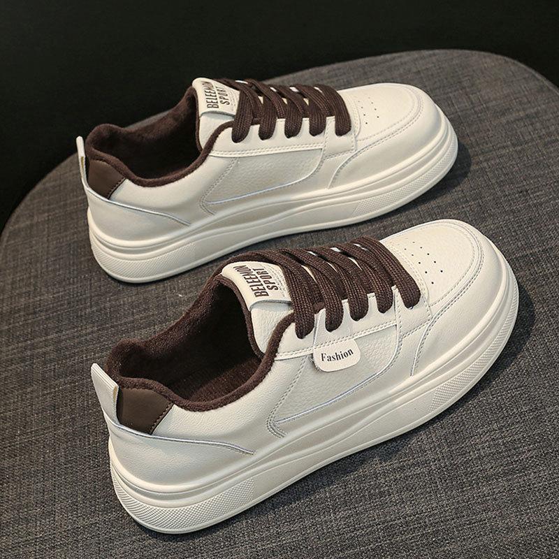 Two Cotton Shoes Women's New Winter Versatile Velvet Leather Little White Shoes Student Flat Baseplate Shoes Women