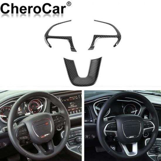 3X Carbon Fiber Steering Wheel Trim for 2014- Jeep Grand Cherokee SRT8 Parts