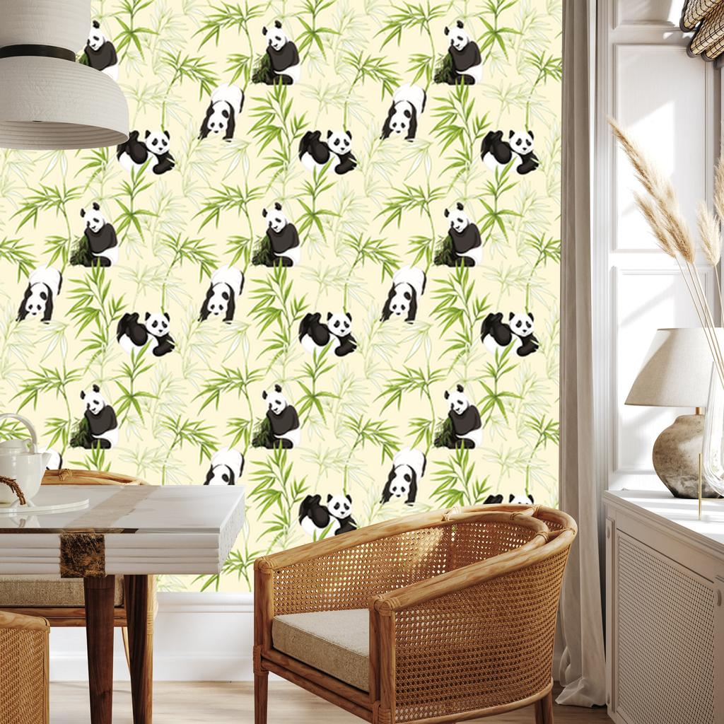 Pandas and plants wallpaper for living room and bedroom 50x1000