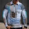 Stylish Men's Long Sleeve Polo Shirt with Plaid Trim, Casual Daily Wear Top
