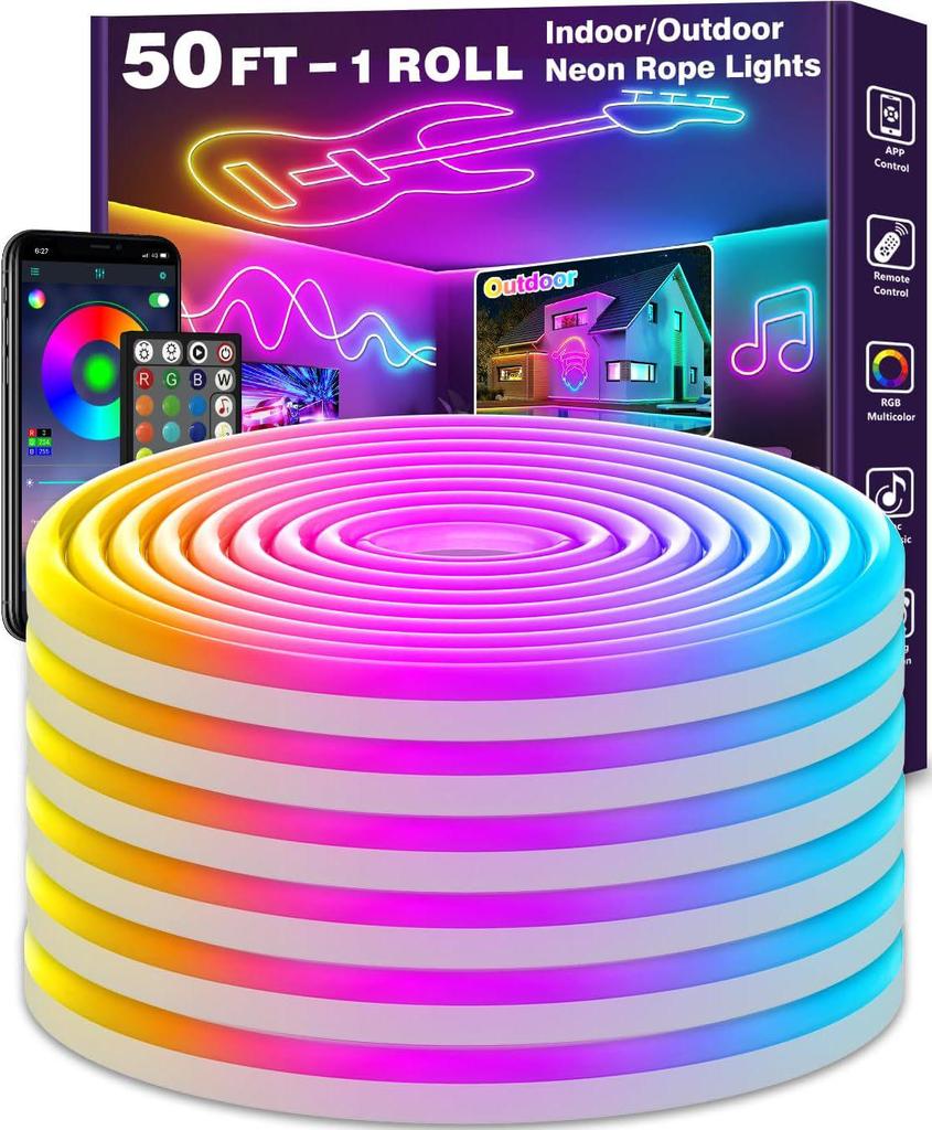 LED Neon Light Strip, Remote & App Controlled, IP65 Flexible 24V RGB